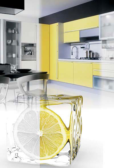 Сочетания глянцевых элементов цитрусового жёлтого с облегчёнными белыми конструкциями идеально впишутся в современную гостиную