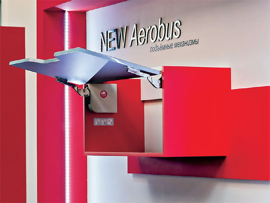 В модели нового поколения AEROBUS для небольших мебельных модулей от компании BOYARD сосредоточены все достоинства высокотехнологичных подъёмных систем