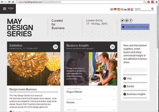 Лондонское шоу выставочного холдинга UBM — May Design Series — представило модернизированный веб-сайт и креативную концепцию на 2015 год.